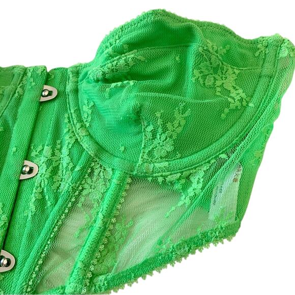 Out From Under Urban Outfitters Firecracker Lace Corset Top Lime Green Neon NWOT - Picture 3 of 9